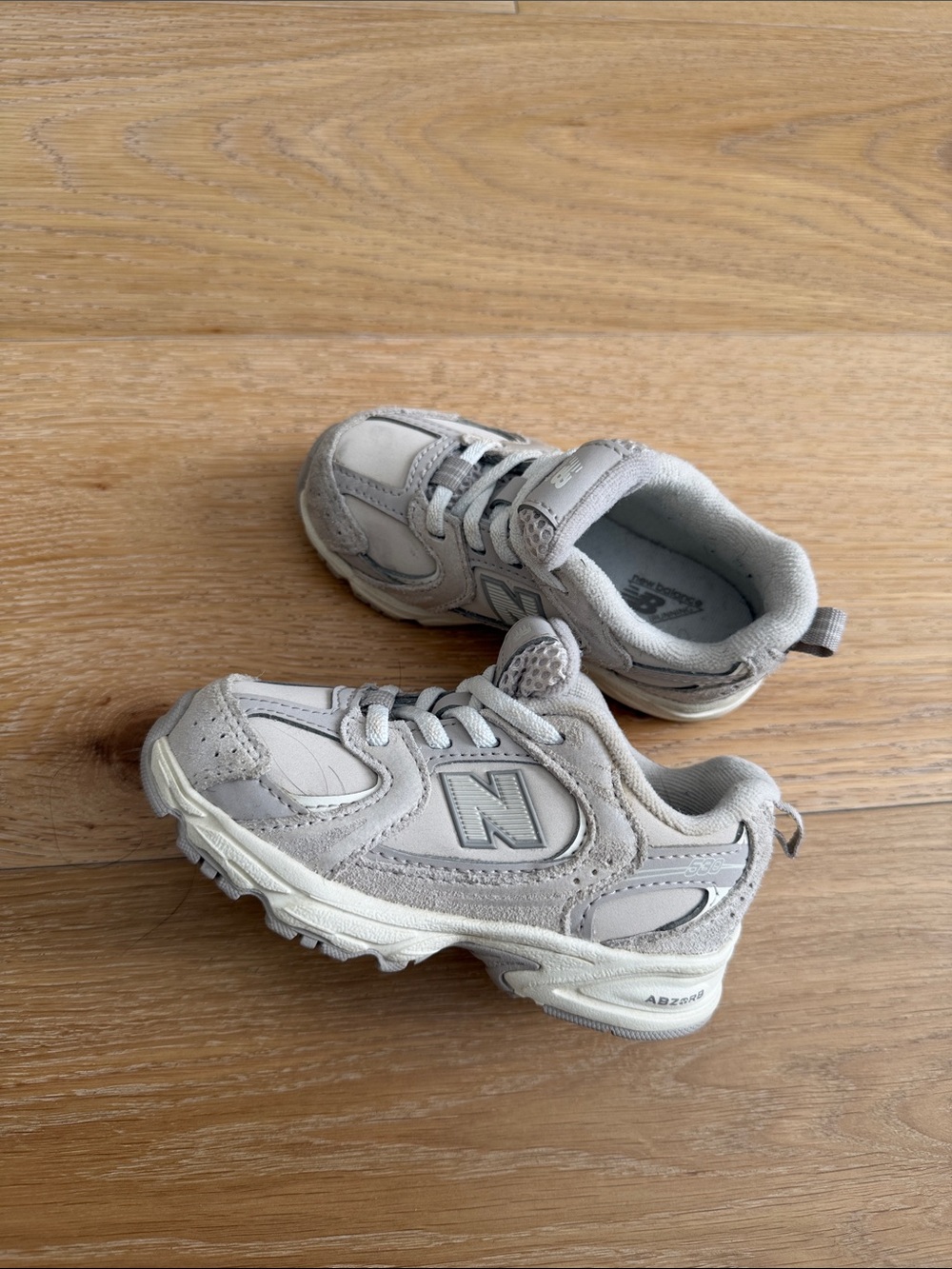 New Balance Kids Light Gray Suede & Mesh Sneakers